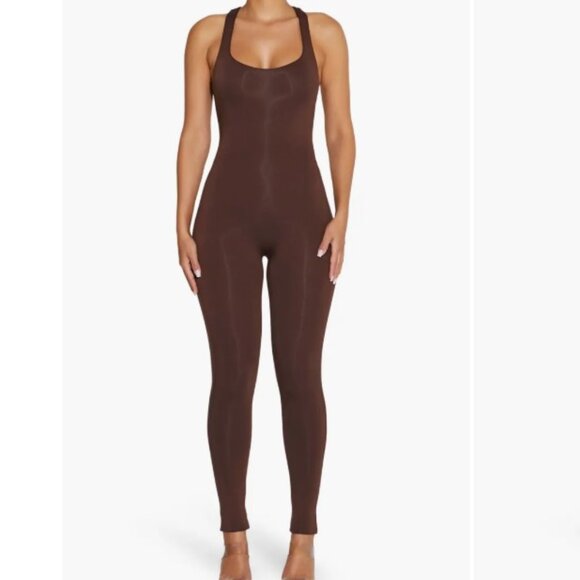 naked wardrobe Pants - Naked Wardrobe Chocolate Racerback Bodysuit Jumpsuit XS